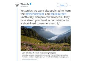 After touting Wikipedia image campaign, North Face quickly apologizes