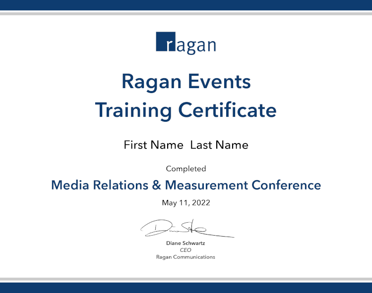Media Relations & Measurement Conference Certificate