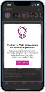 An in-app push alert sent to OKCupid users in states where abortion access will be restricted