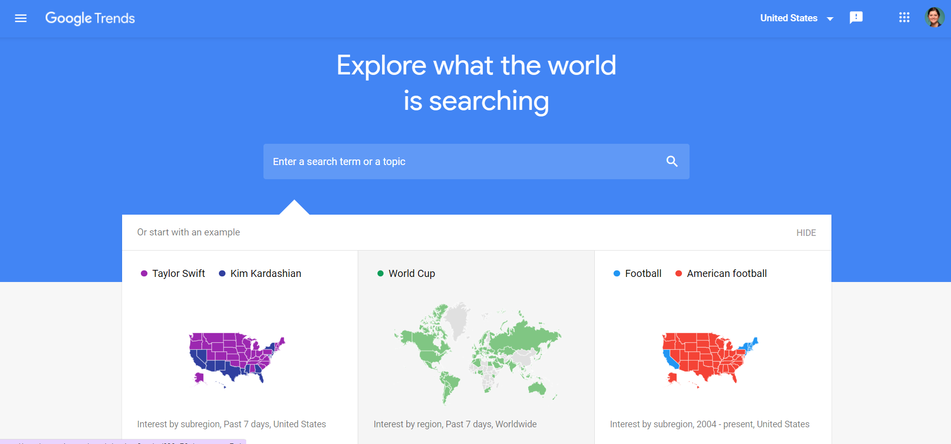 Google Trends homepage