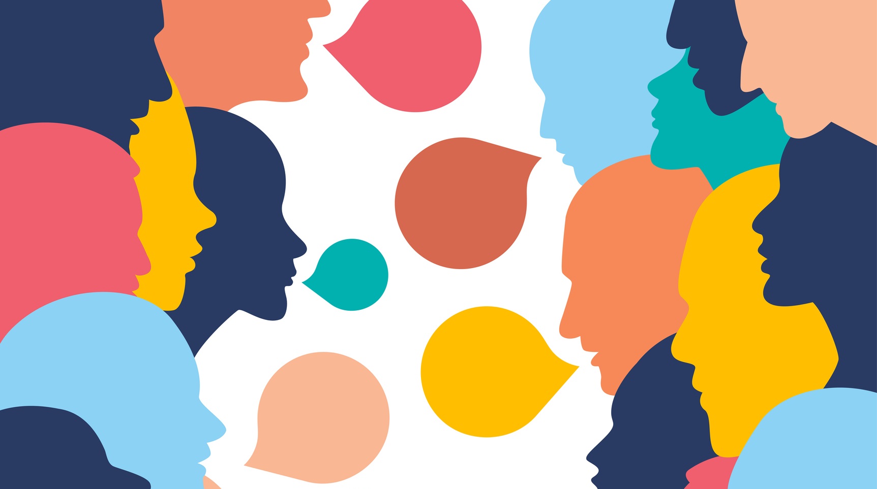 People profile heads in dialogue. Vector background.