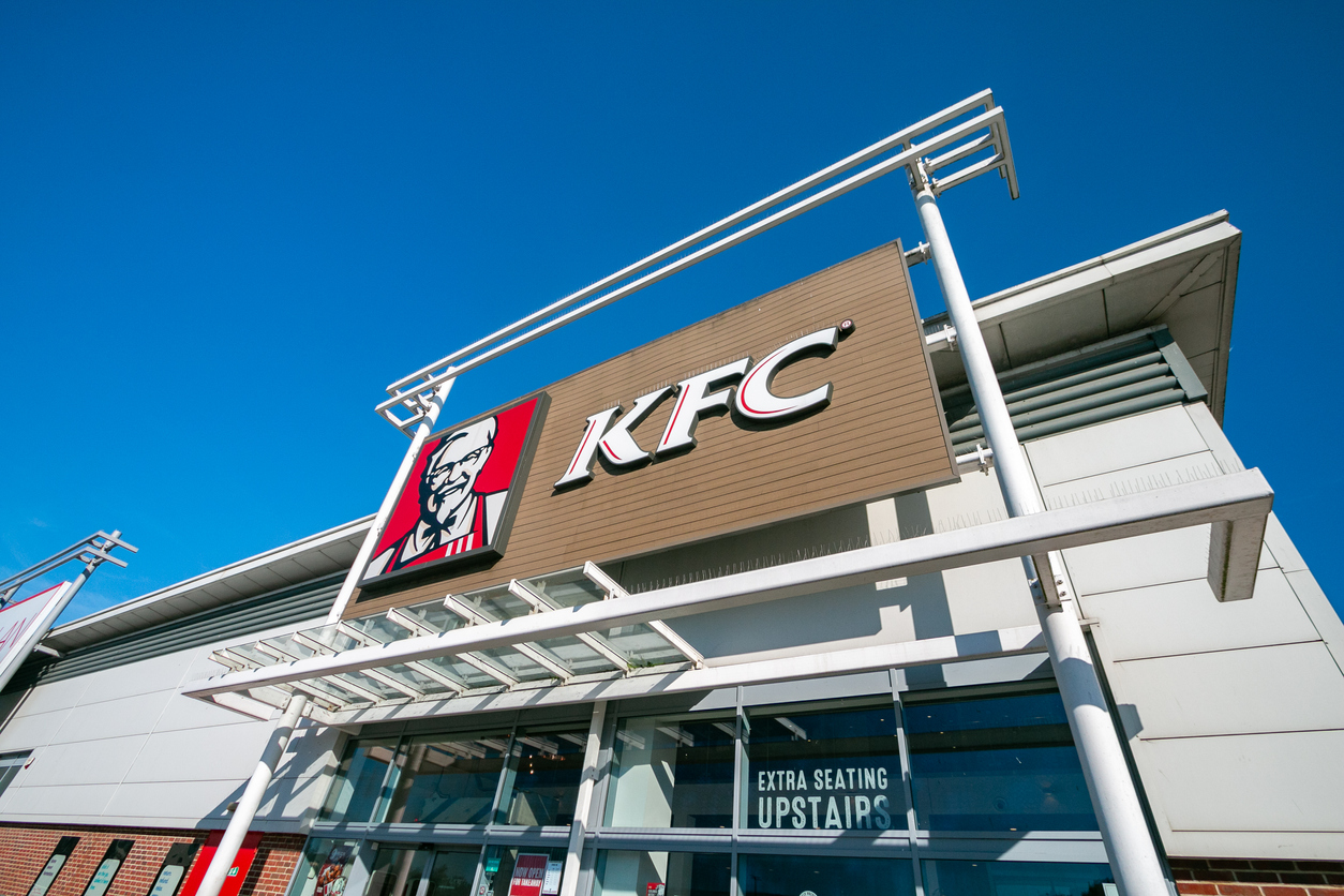 The exterior of a Kentucky Fried Chicken is shown here.