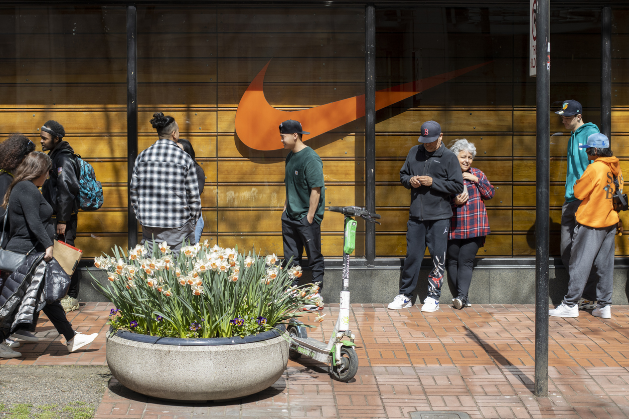 Nike fans wait to buy new shoes outside corporate headquarteres