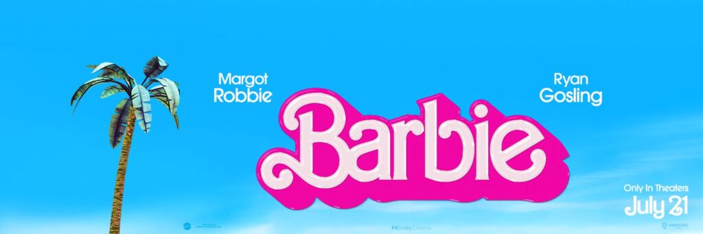 The Barbie movie will be in theaters July 21. Mattel does a powerful job of captivating the imagination of viewers with their immersive marketing. This image is of the Barbie movie poster with "Barbie" splashed across the front.