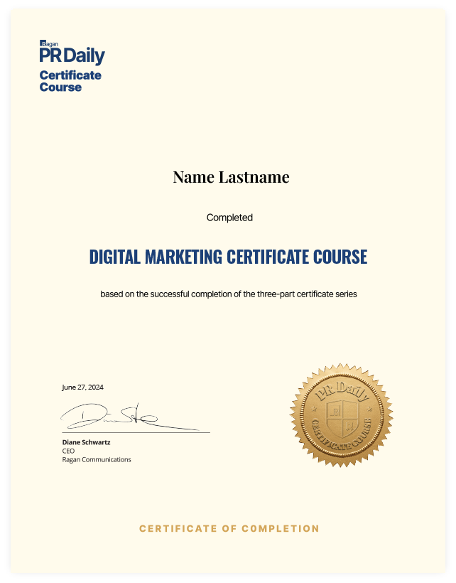 Digital Marketing Certificate Course Certificate