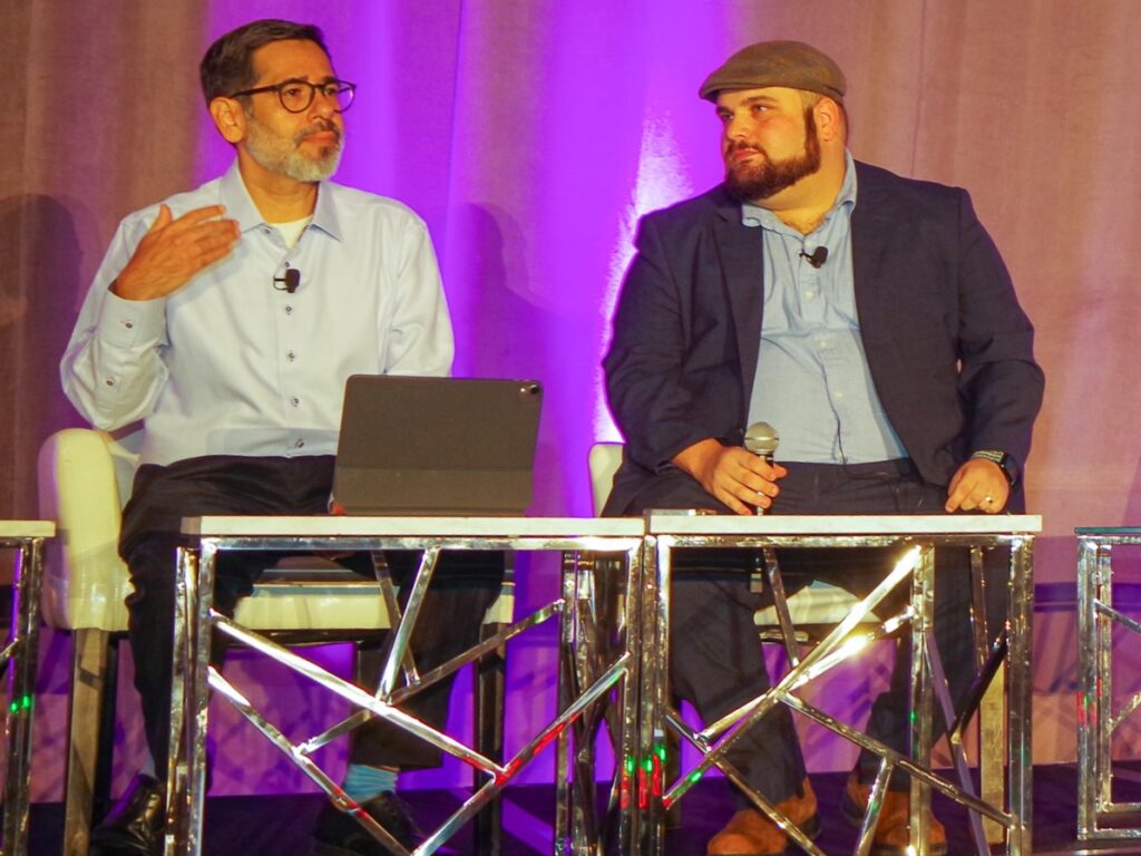 (L-R) Cabrera and Joffe onstage at Ragan and PR Daily's Social Media Conference, Sept. '22 (Photo by Stephen Mease)
