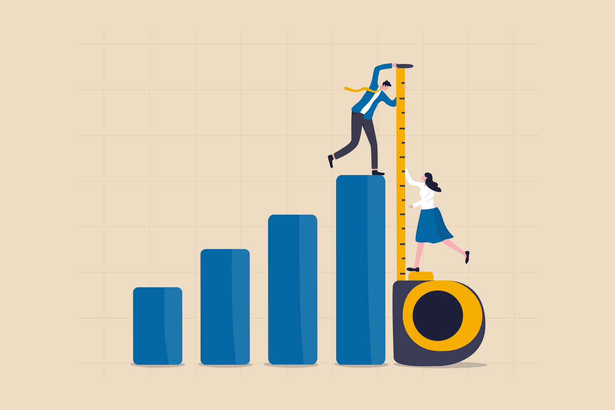 Proving the worth of the PESO model. An illustration of a bar graph and a tape measure.