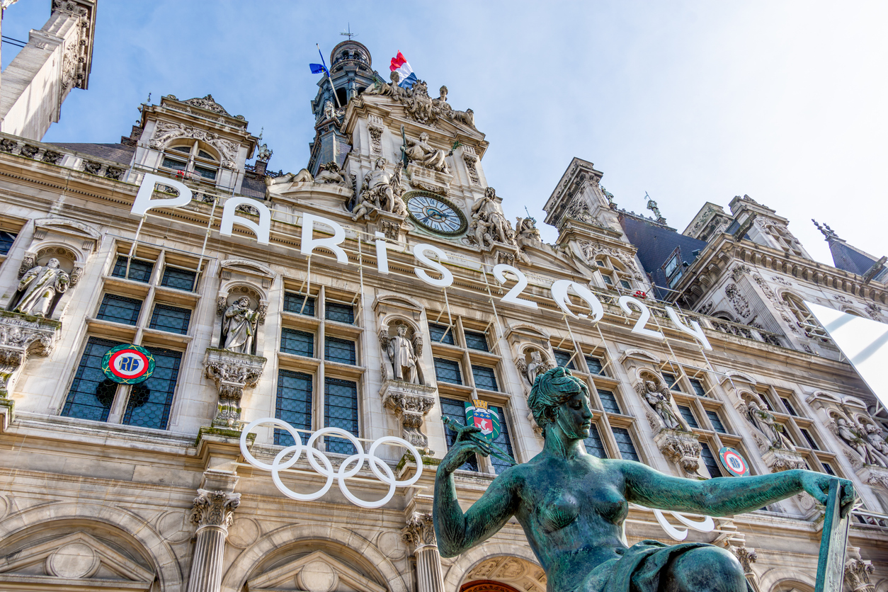 Facade of the town hall of Paris, France, decorated for the Olympic and Paralympic Games. Paris is the host city of the 2024 Summer Olympics (The Daily Scoop)