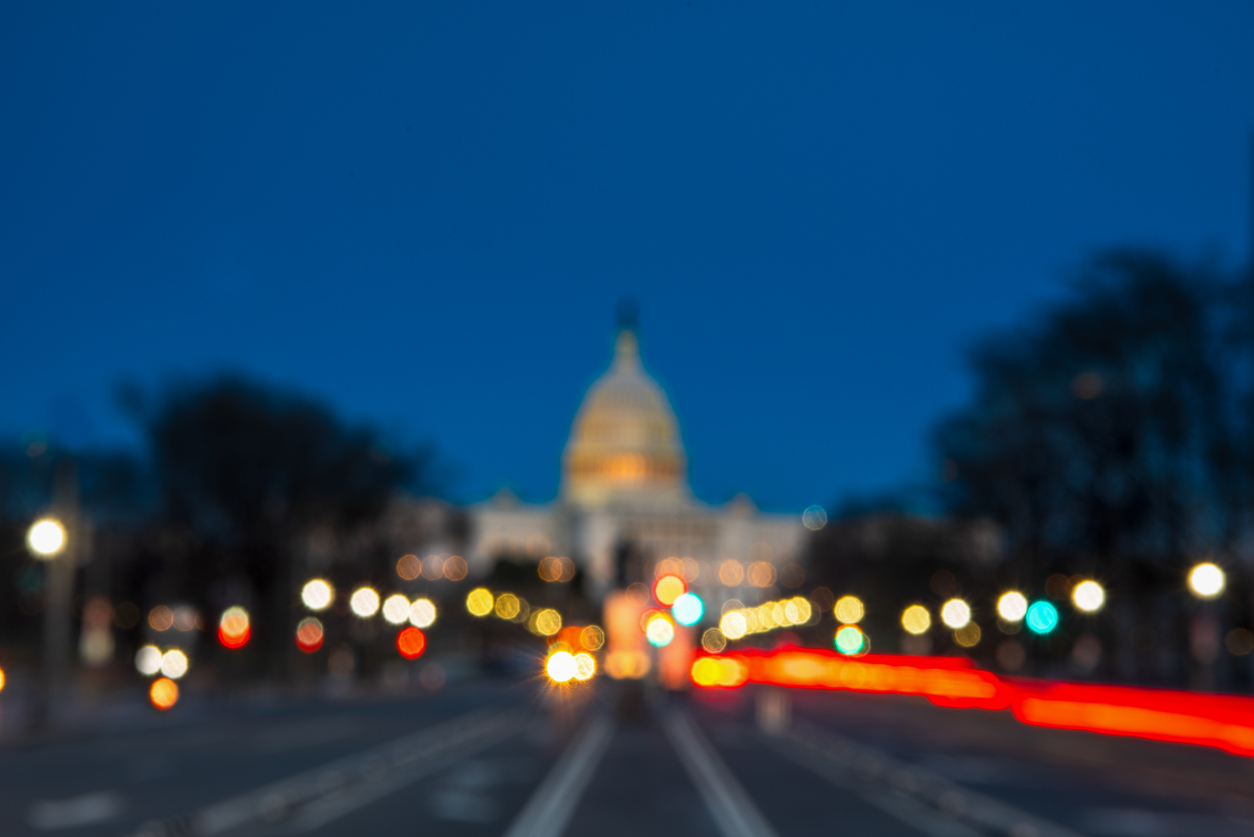 The United States Capitol with Blurred Background after sunset. (Every brand message counts during election season)